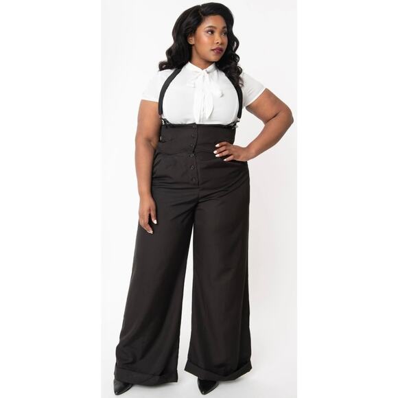 Unique Vintage 1930’s Black Thelma Wide Leg Trousers Pants XL NWOT - Picture 3 of 4